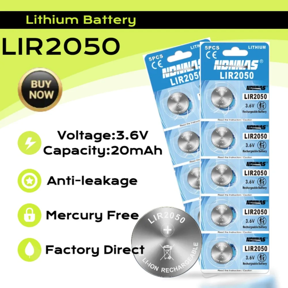 

LIR2050 3.6V Rechargeable Lithium Rechargeable Battery Replace CR2050 For Watch Camera Remote Control Calculatorl Clock