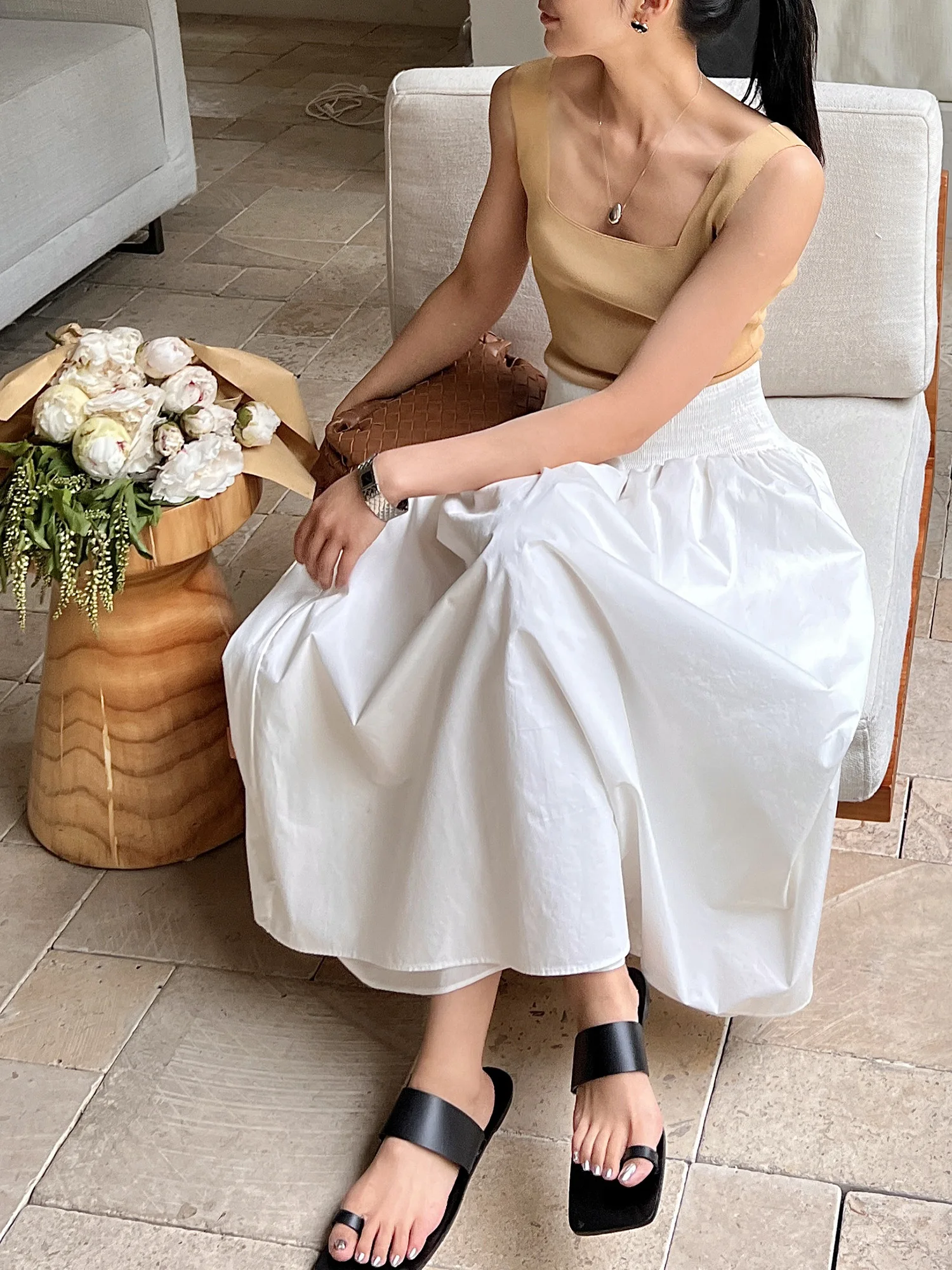 

Романтичная белая юбка SOTHEA с высокой талией, А-силуэта, с богатой отделкой, утягивающая, удлиненная, универсальная, хлопковая, летняя