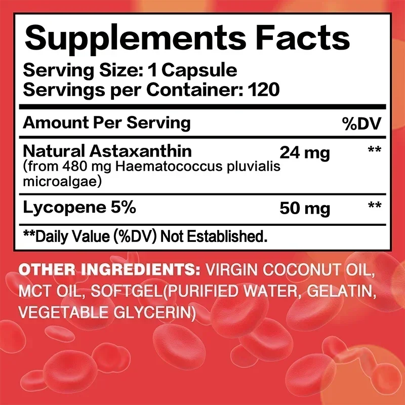 Astaxanthin + Lycopene Capsules -  Supports Eye, Joint and Skin Health, Improves Immunity, Speeds Up Metabolism, Non-GMO