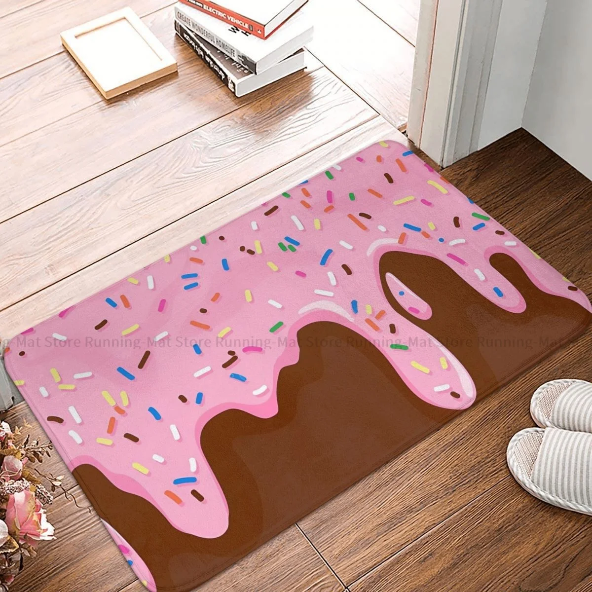 Bathroom Mat Pink Frosting With Colorful Sprinkles Dripping On Chocolate Doormat Living Room Carpet Entrance Door Rug Home Decor