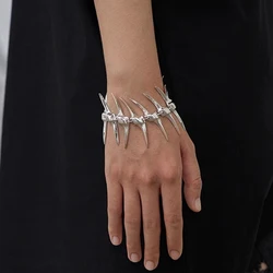 Cyberpunk Silver Thorny Spine Fishbone Bracelet Gothic Hip Hop Unisex Metal Chain Bangle Couple Choker Jewelry Accessories