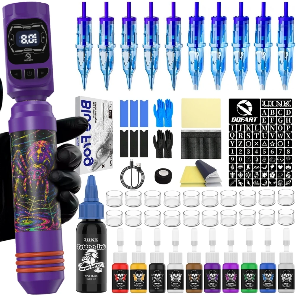 1200mAh M3 Electric Wireless Tattoo Machine Led Digltal Display Tattoo Ink Tattoo Needles Practice Skin For Beginner Designs