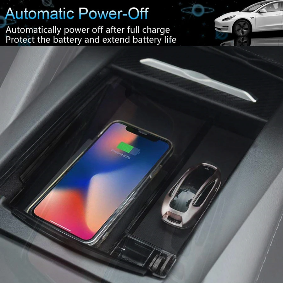 For Tesla Model S Model X 10W Fast Charging Mobile Phone Wireless Charger Center Console Organizer Box with Tray Cup Holder