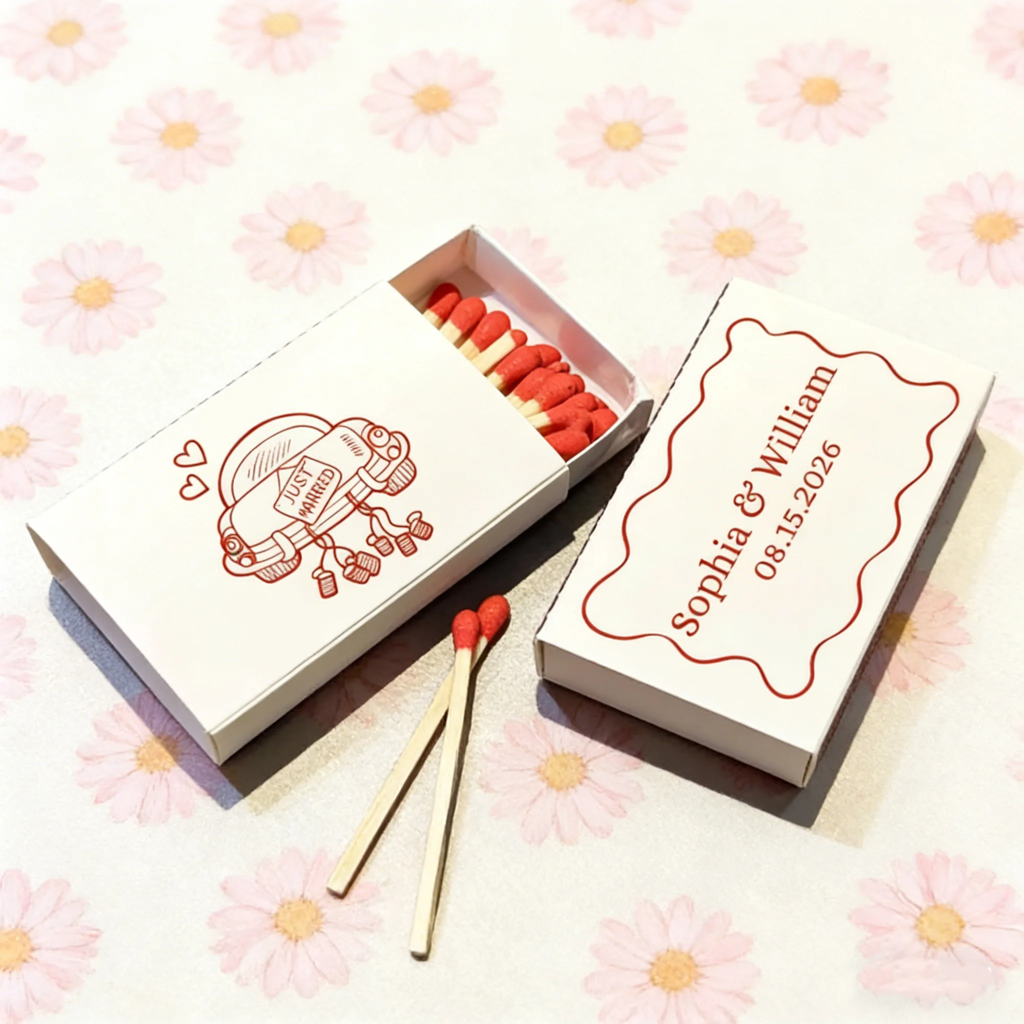 

Personalized Wedding Matchboxes Bulk, Just Married Car Design, Engagement & Bachelorette Party Favor Decor