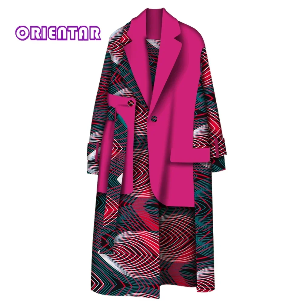 Autumn Long Coat Women's Trench African Printed Fashion Streetwear Trench Coats Female Women African Clothing Elegant WY5663