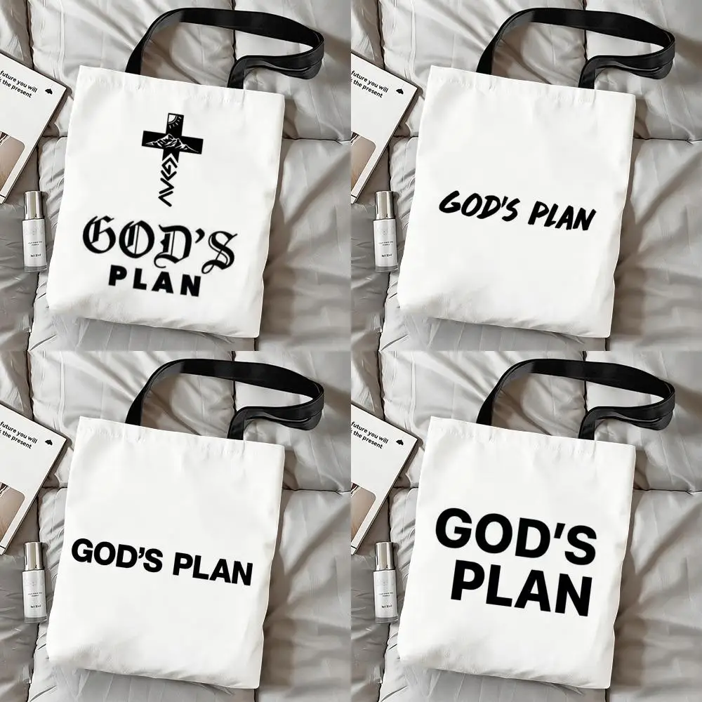 Gods Plan Storage Bags Double-Sided Print Canvas Tote Bag Fashion Large Capacity Women's Shoulder Handbag