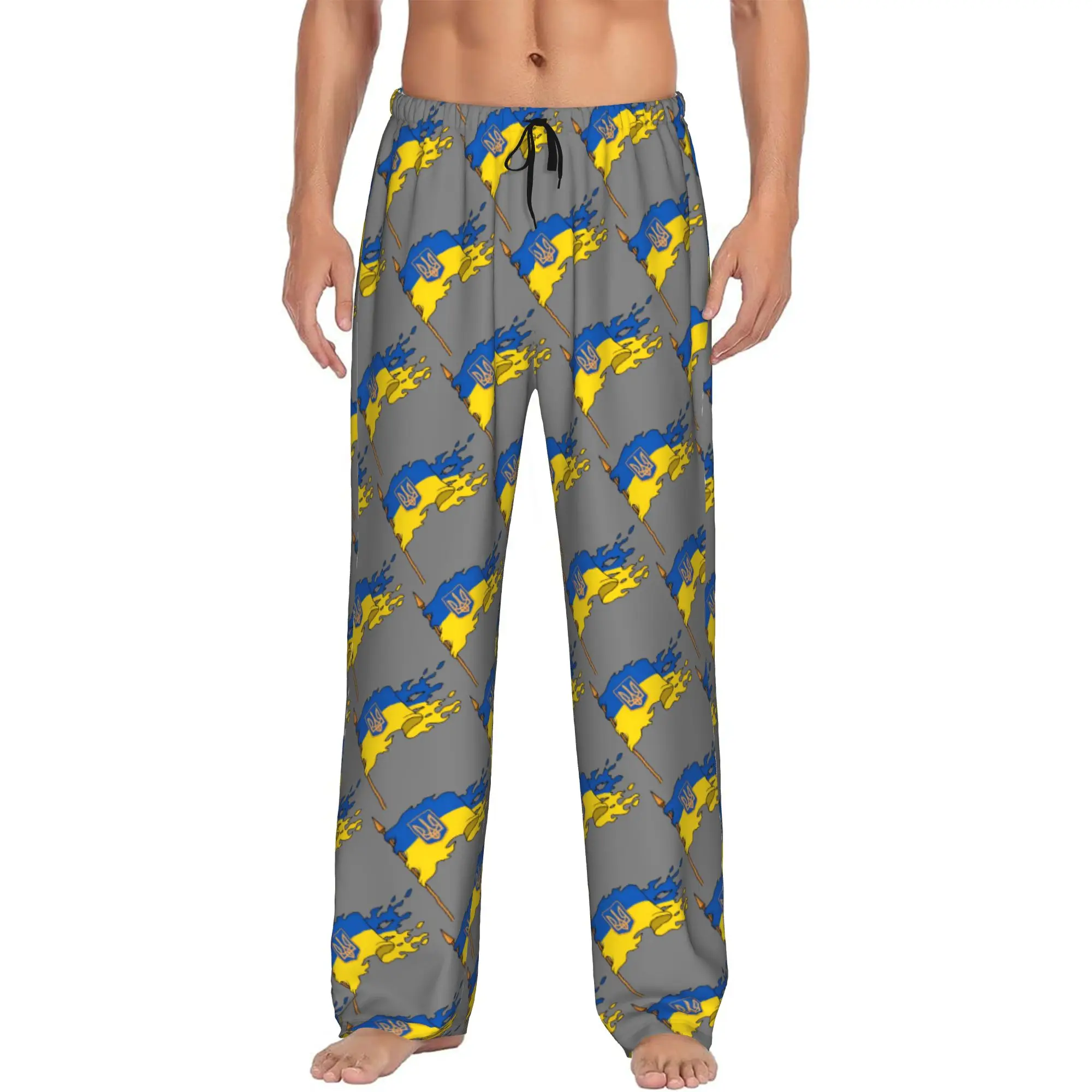 

Custom Ukraine Flag Pajama Pants Sleepwear Men's Elastic Waistband Sleep Lounge Bottoms with Pockets