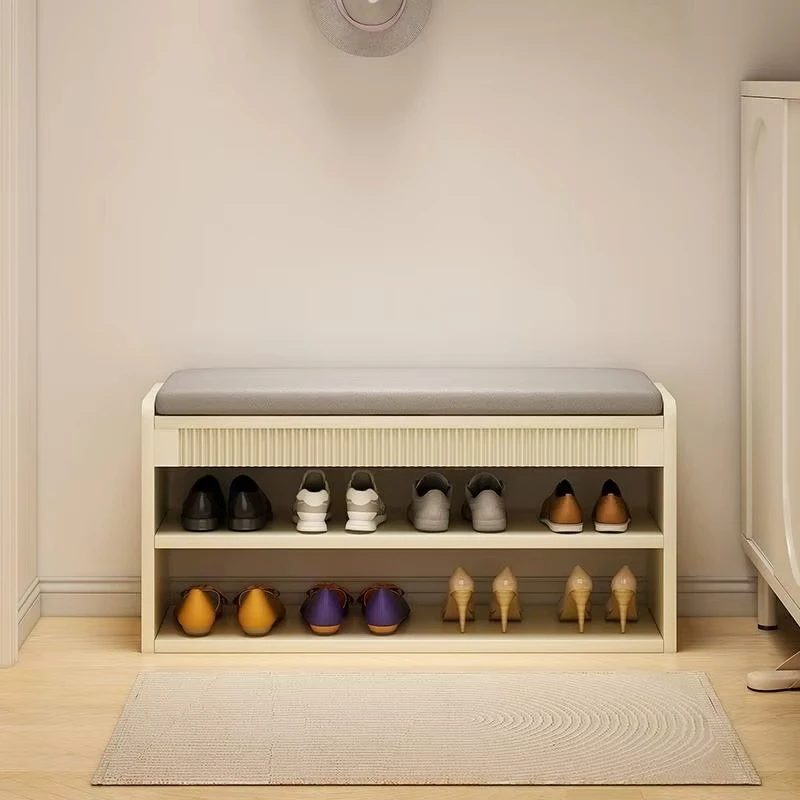 

Cream style shoe changing stool for home use, doorstep entry, shoe wearing stool made of wood