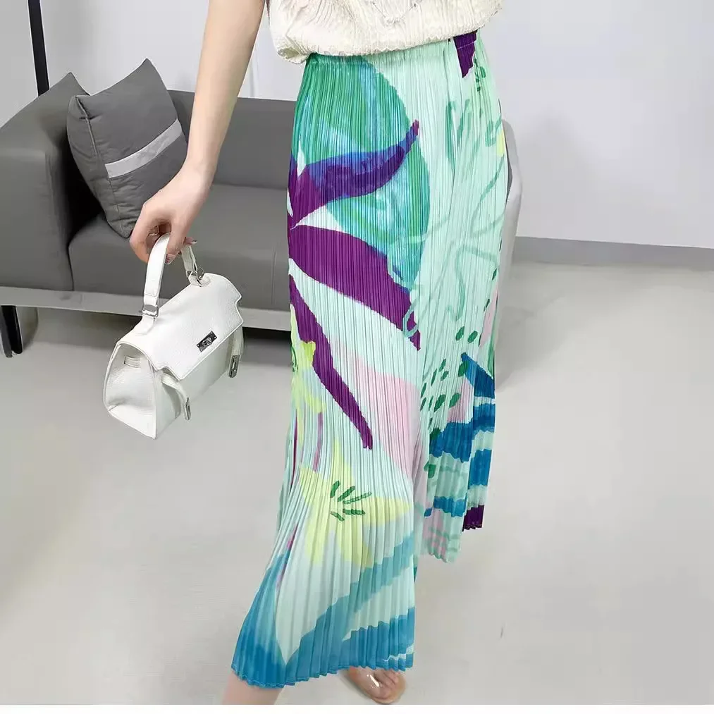 

ALSEY 2024 Spring Skirt New Style Pleated Printed Japanese and Korean Casual A-line Skirt New Style Miyake Style