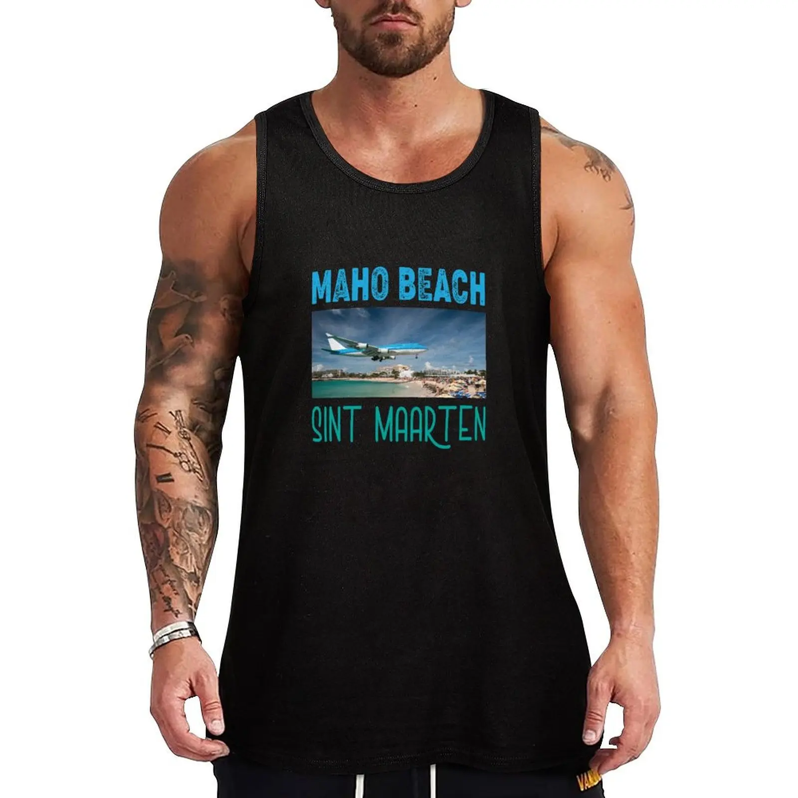 Maho beach, Sint Maarten Tank Top sleeveless gym shirt man fitness t-shirts for men Vest male