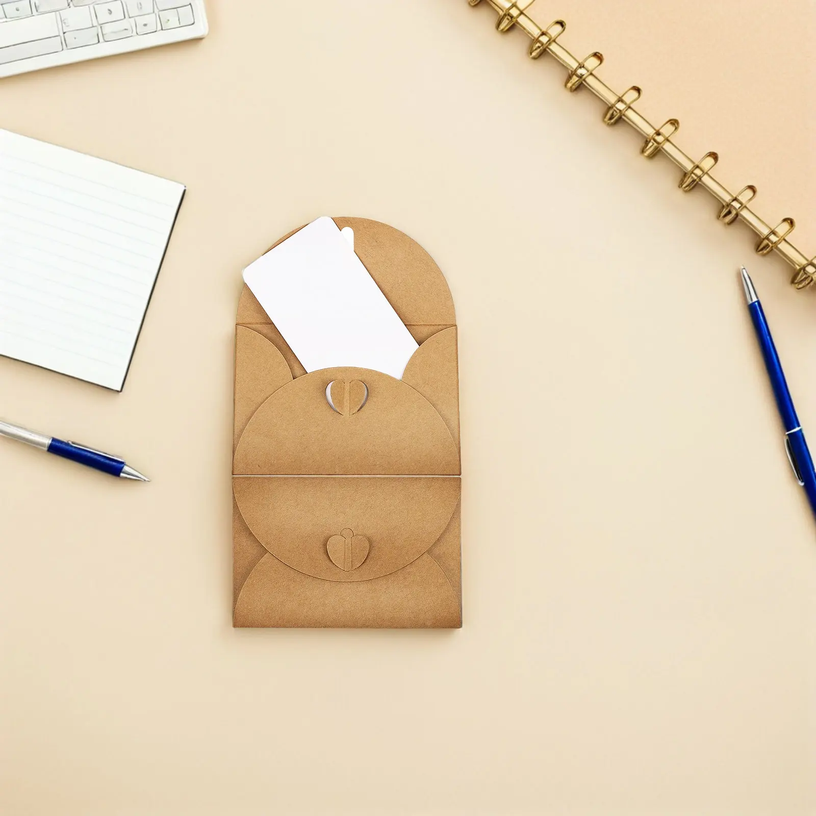 30Sets Kraft Heart Clasp Envelopes Mini Credit Size Small for Weddings Birthdays Graduation DIY Invitations