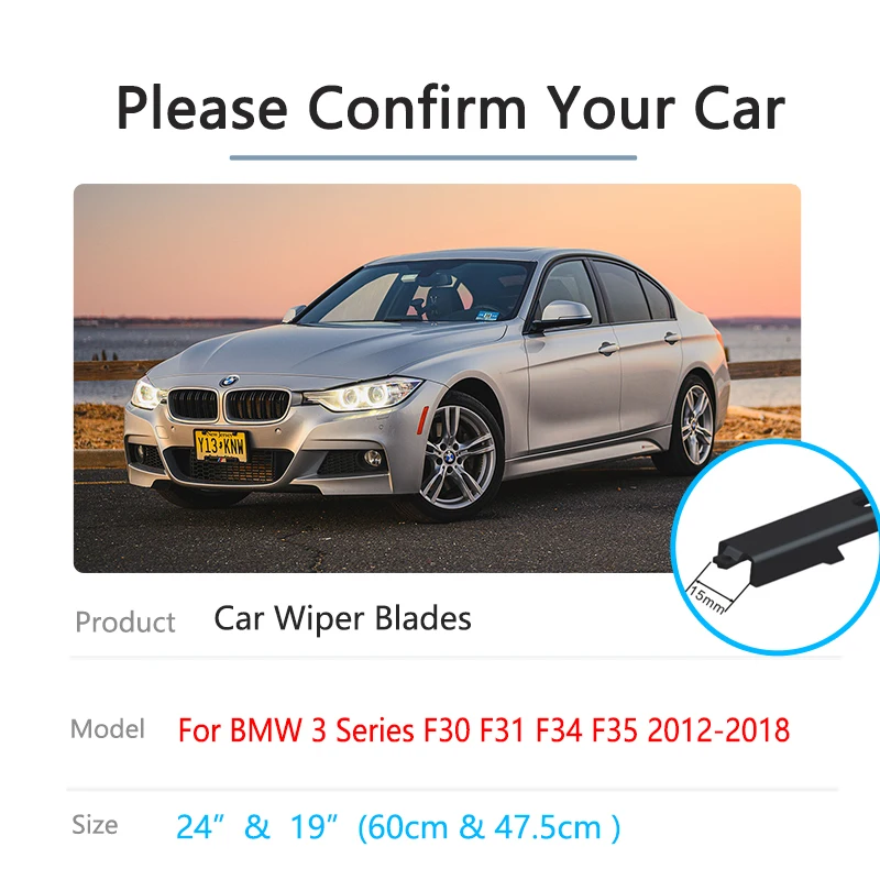 For BMW 3 Series F30 F31 F34 F35 316i 318i 2012~2018 Front Wiper Blades Left Right Brushes Window Windshield Windscreen Washers