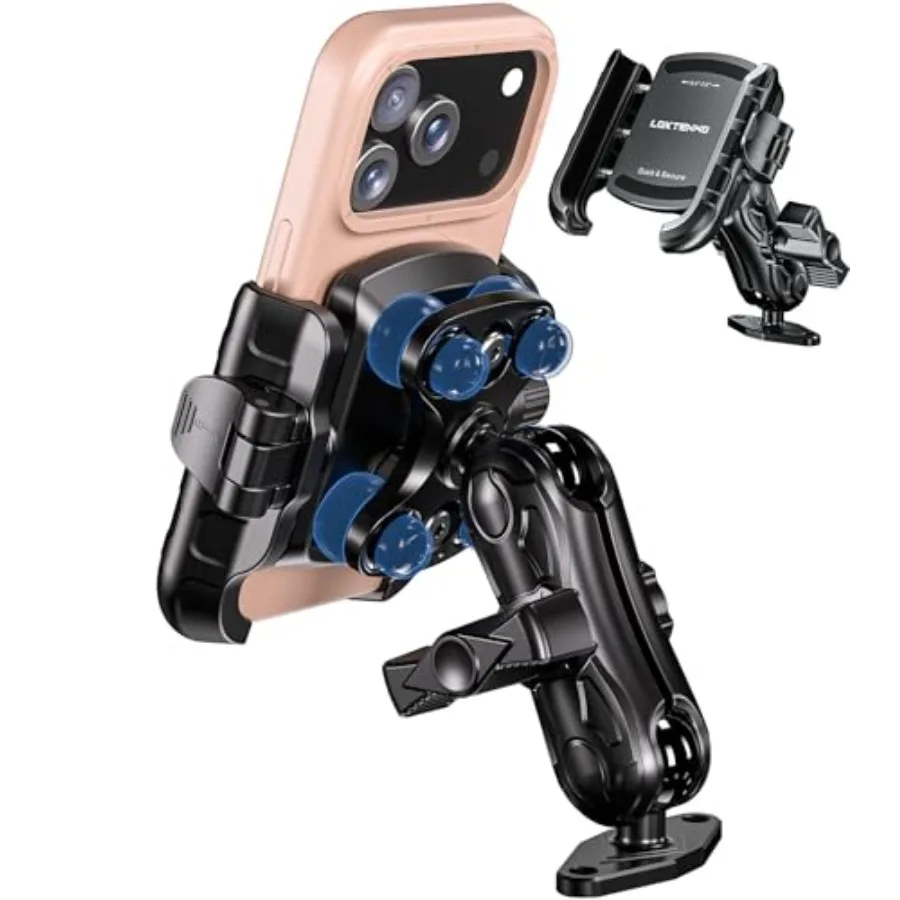 

Anti-Vibration Phone Mount with Vibration Dampener [1s Lock and Release] [Camera Friendly] Aluminum AMPS Hole Diamond Plate Bas