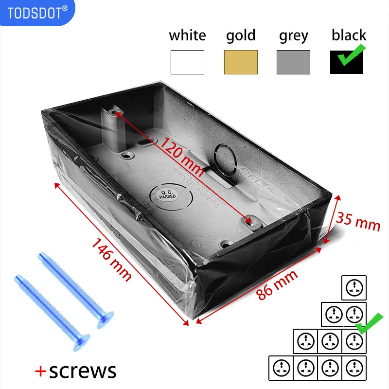 Black 146 X 86 X 35 MM On-Wall Mount Switch Socket Box with Screws, Black Wall Junction Box for Dual Frame Switch Socket