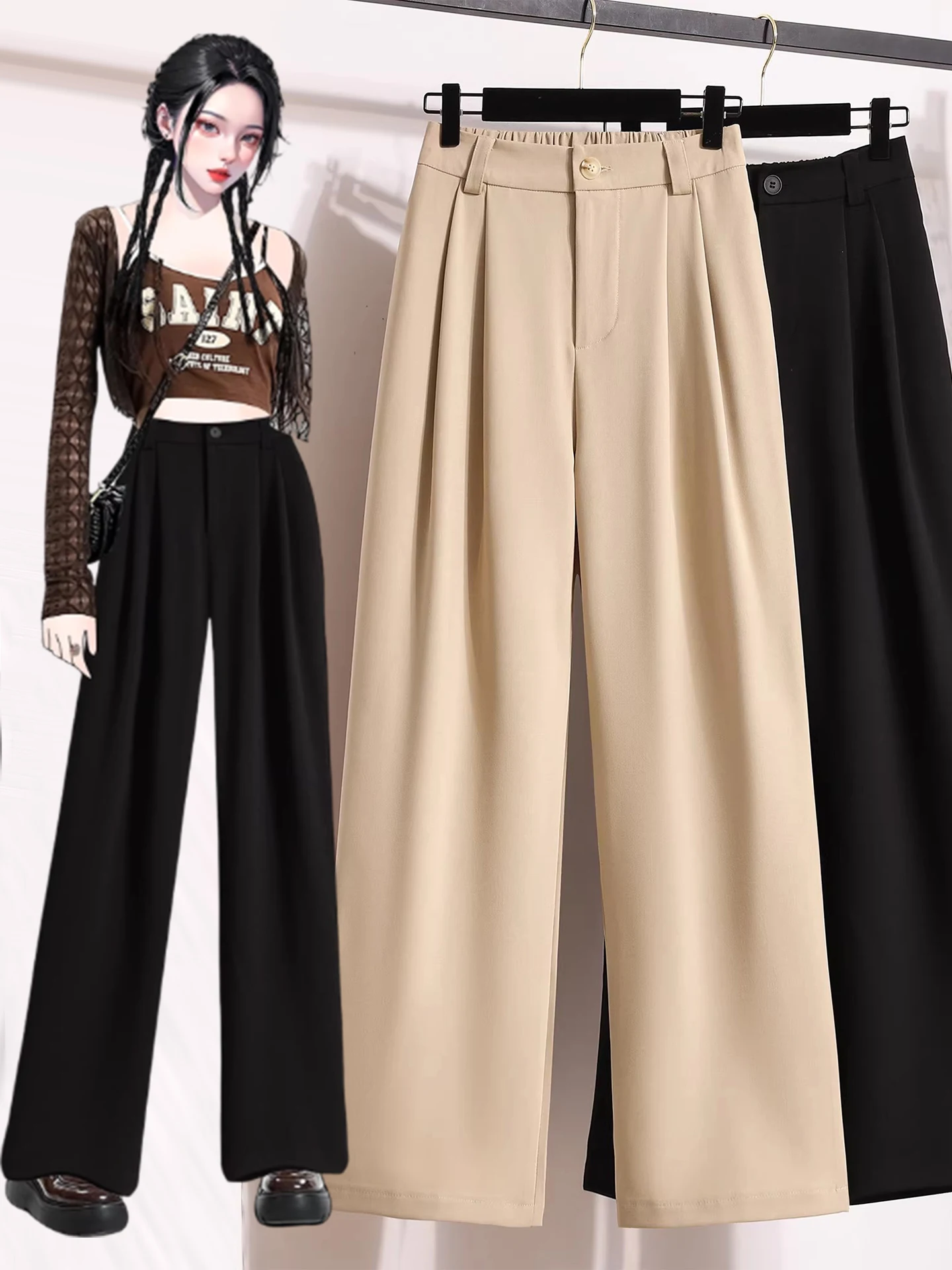 

High Waist Suit Wide Leg Pants Women's plus Size Spring Faion Narrow Version Pleated Long Pants Hip Concealing Casual Trousers
