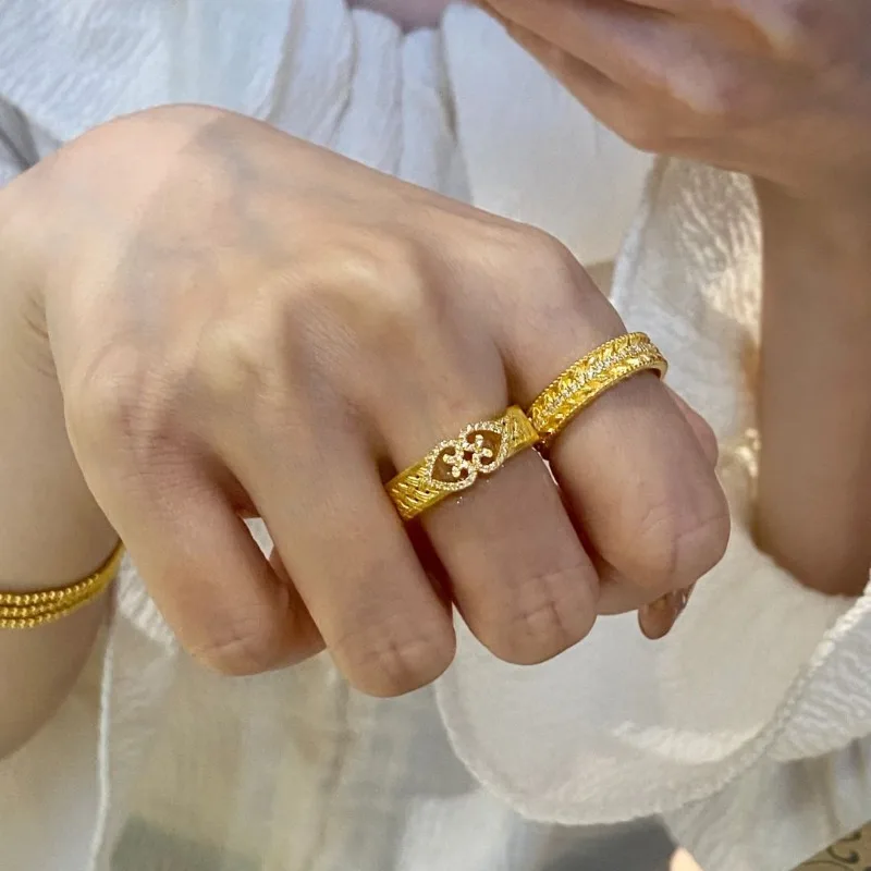 Xiaohongshu شعبية الذهب نقطة الماس القمح الأذن زهرة الحرير خاتم المرأة القانون القديم ضوء الفاخرة النبيلة المتخصصة تصميم حلقة مفتوحة