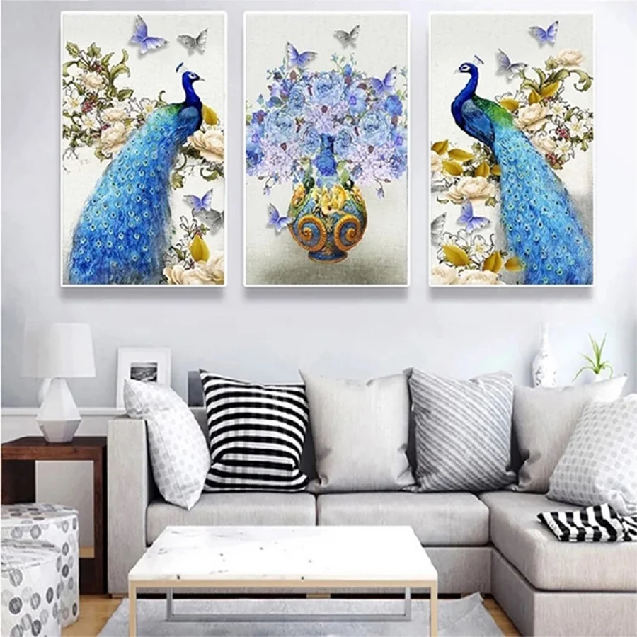 DIY 5D Diamond Painting Artwork Peacock 3Pcs Kit Full Drill Square Embroidery Mosaic Art Picture Of Rhinestones Home Decor Gifts