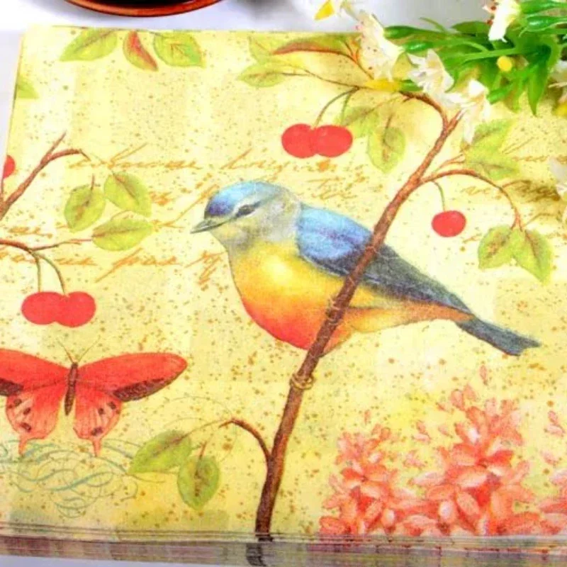 20pcs/Bag Creative Napkin Printing Colourful Paper Napkin Cartoon Magpie Sparrow Bird Wedding Mouth Cloth Paper Placemat 33cm