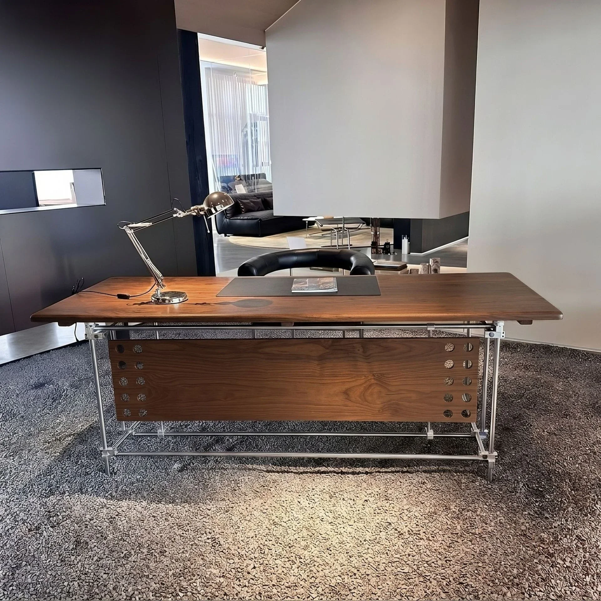 Optical axis solid wood desk retro industrial style strip table designer studio office discussion
