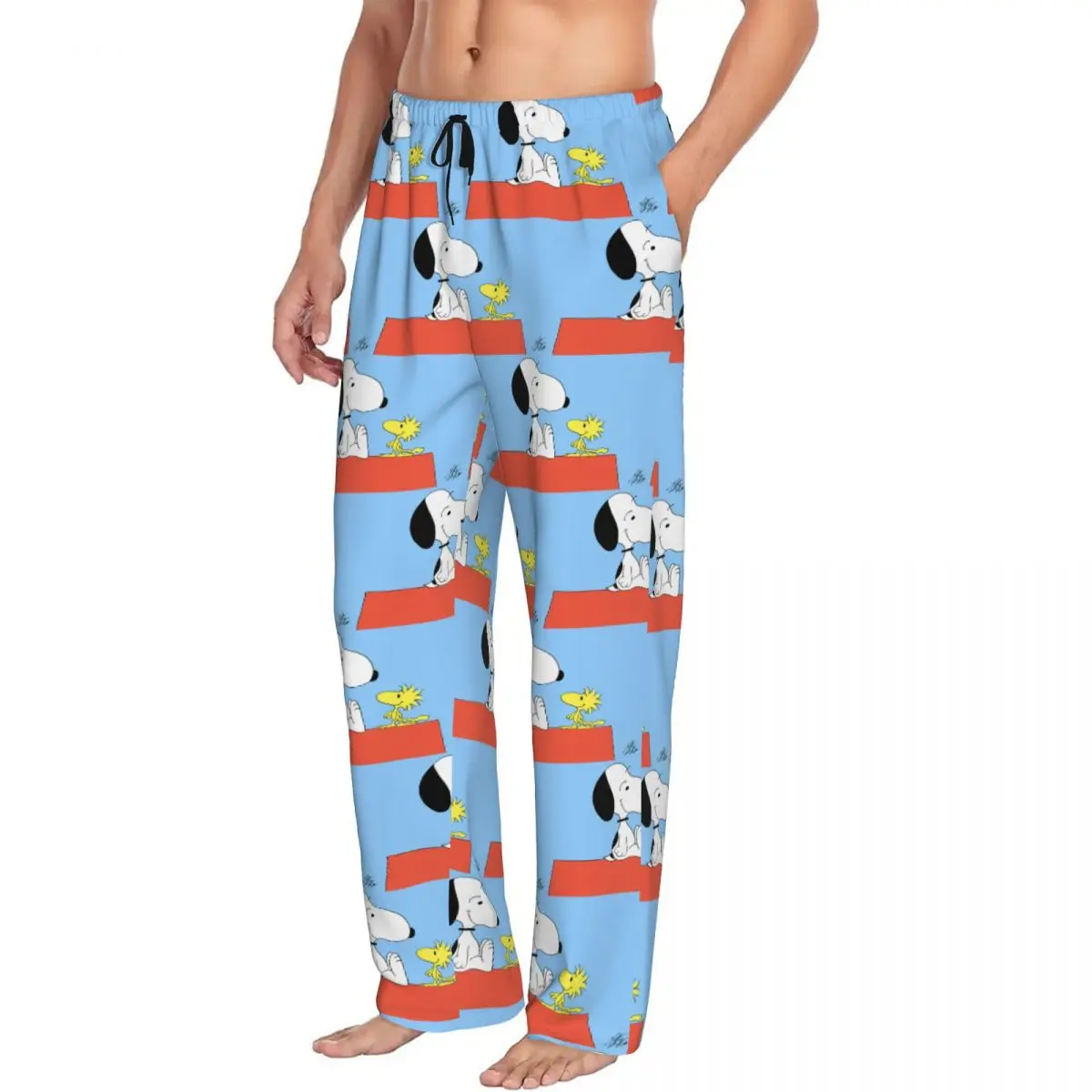 Custom Print Men Anime Manga Snoopy Woodstock Pajama Pants Sleepwear Sleep Lounge Bottoms with Pockets