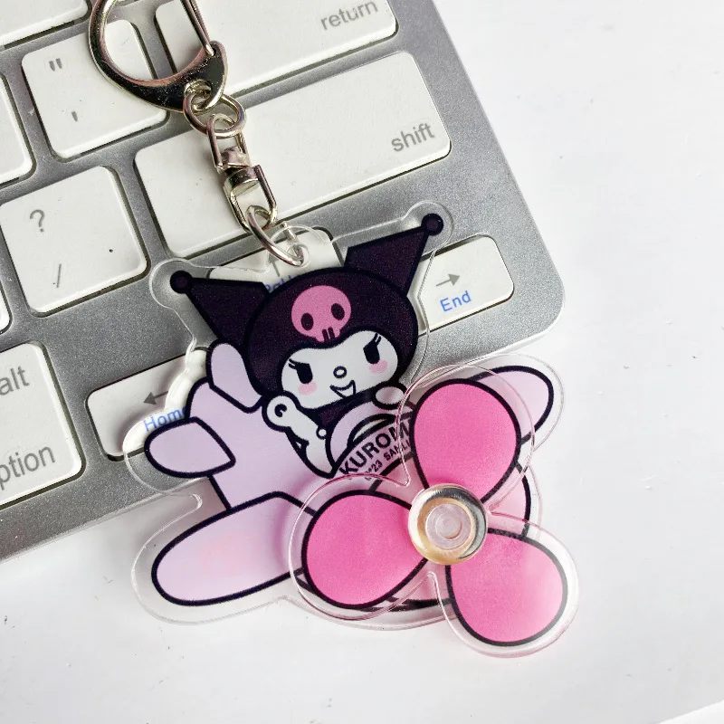 Sanrio Acrylic Keychain HelloKitty Kuromi Cinnmoroll Melody Cute Student Backpack Rotating Aircraft Keyring Toys Keyring Gifts