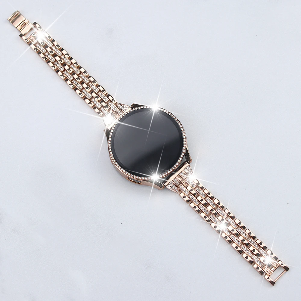 Metal Strap+Case for Samsung Galaxy Watch 4 5 6 40mm 44mm Band Woman Stainless Steel Diamond Shining Bracelet Cover Accessories