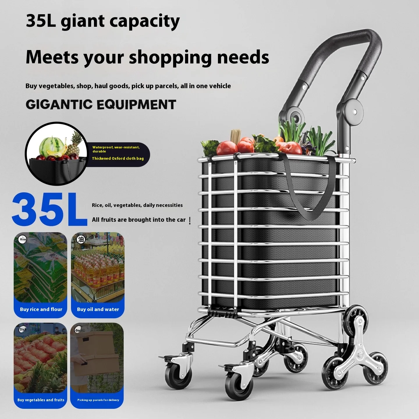 Gianxi Maicai عربة صغيرة قابلة للطي منزل جديد عربة تسوق خفيفة الوزن تحمل البضائع تسلق برج مقطورة عربة اليد #4