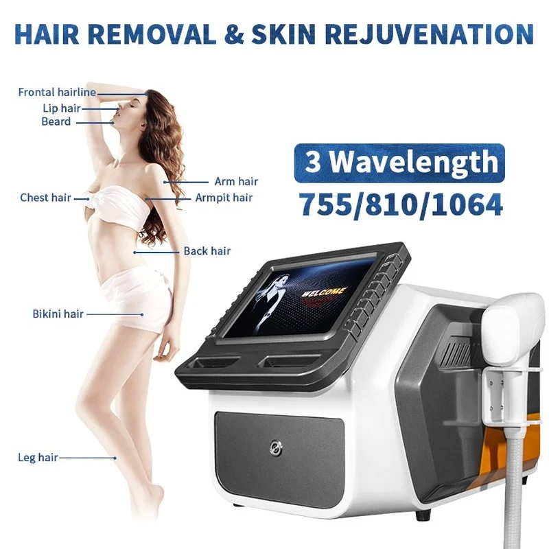 

Newest 755/810/1064nm Diode Laser Hair Removal Machine Skin Rejuvenation Painless Permanent Body Hair Removal All Skin Type