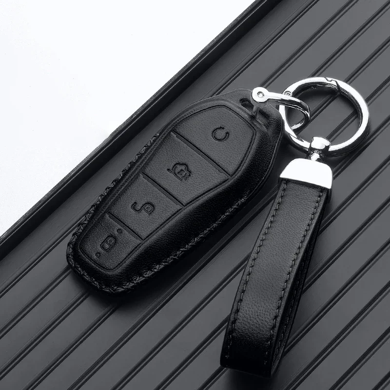 Leather Car Key Case Remote Cover Shell Bag Holder Fob For BYD New ATTO3 Qin Song Plus Dmi Han Tang Dolphin Seal U EV Sealion 05