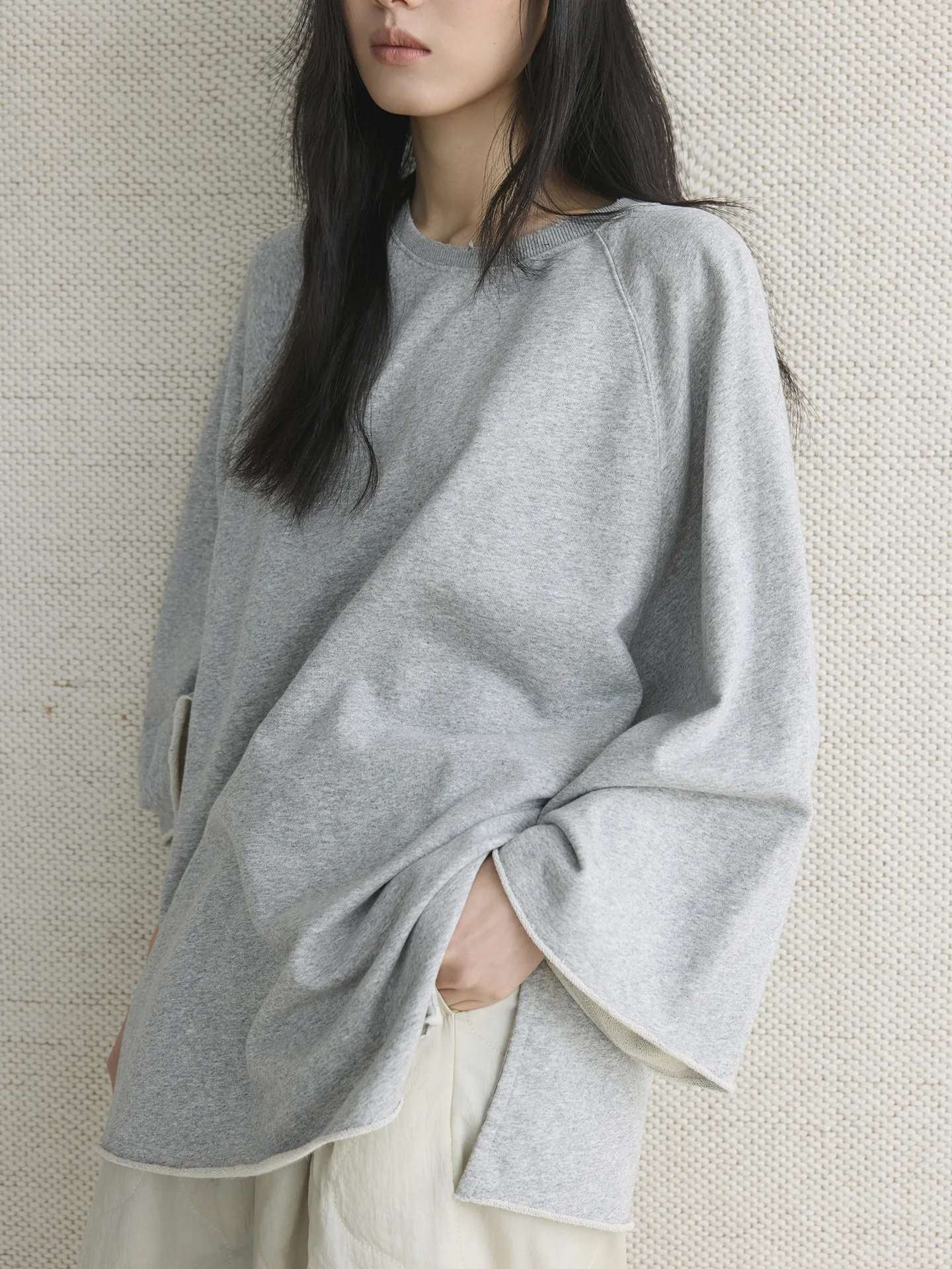 

Slouchy Oversize T Shirt Women Destructed Cotton Raglan Sleeve Tops Tees Raw Trim