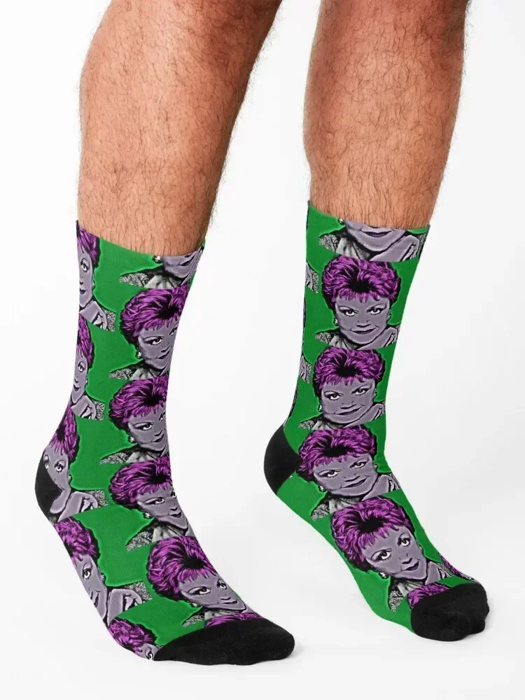 Jessica Fletcher in Pop Art Style Lithography (Green Background) Socks essential cute FASHION floral Socks Female Men's