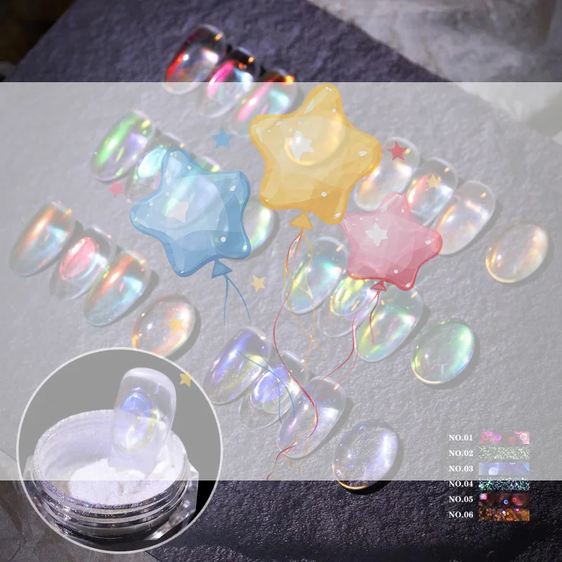 Nail Glitter Aurora Ice Transparent Laser Rainbow Mirror Gel Pigment Powder Chrome Nail Charm Gel Polish Art Decoration Supplies