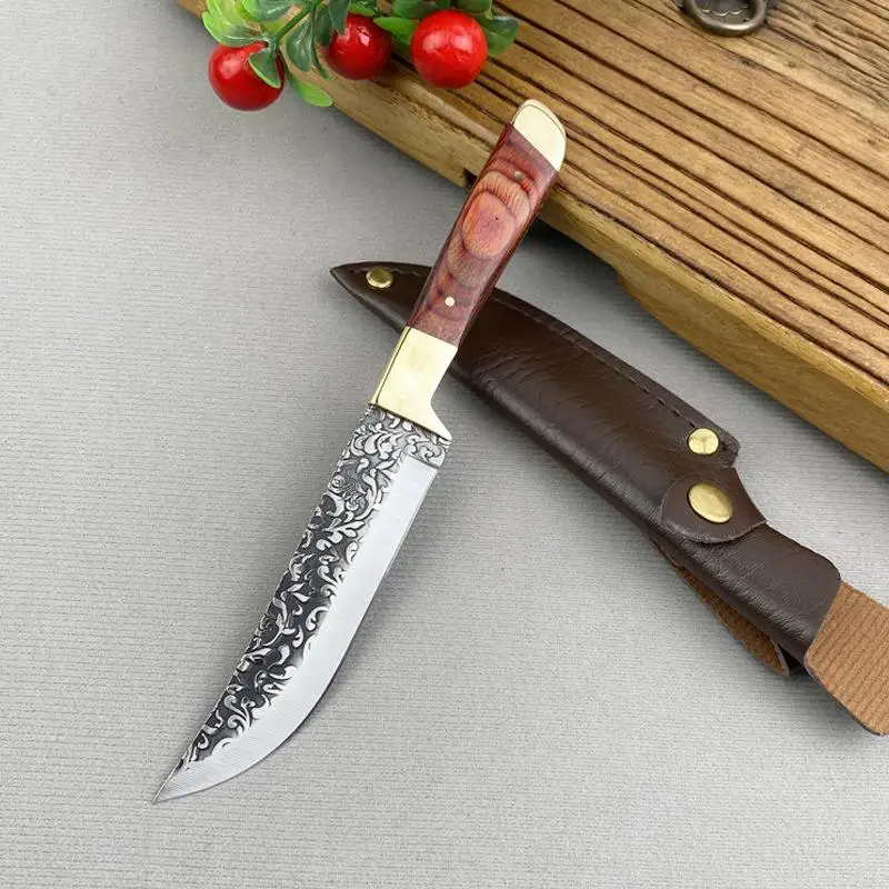Forged Boning Meat Cleaver Knife Stainless Steel Mongolian Kitchen Hand Meat Fruit Knife Roasted Lamb Steak Knife with Cover