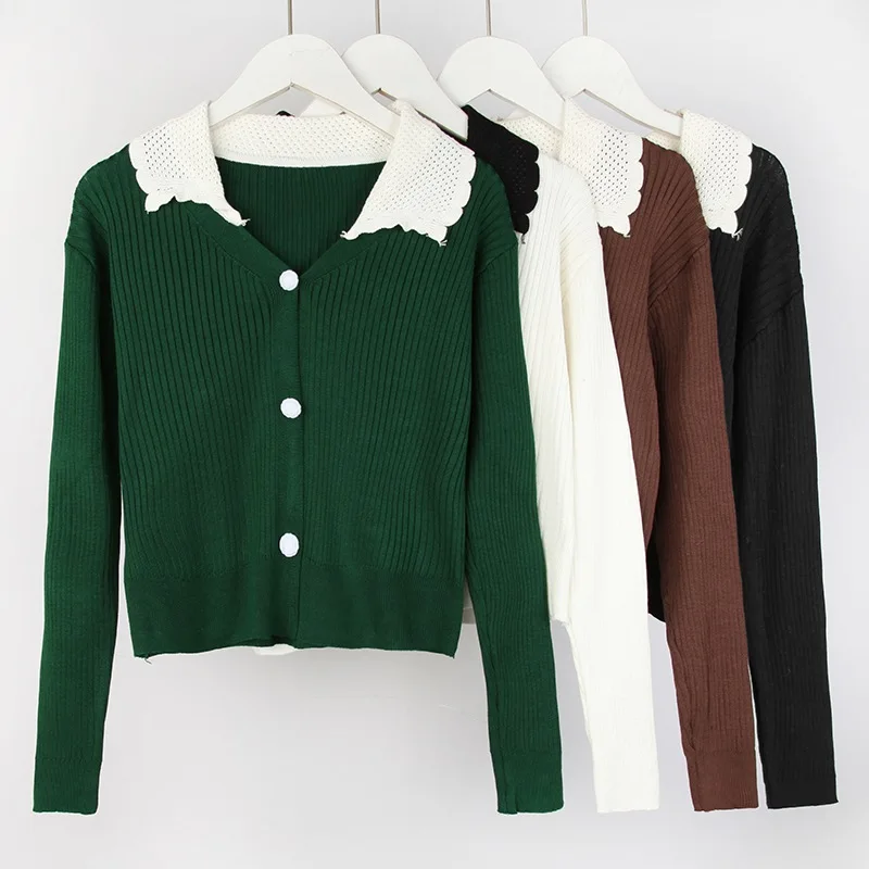 Autumn Winter Women\'s Cardigan Sweaters Knitwear Colorblock Button Front Casual T Shirt