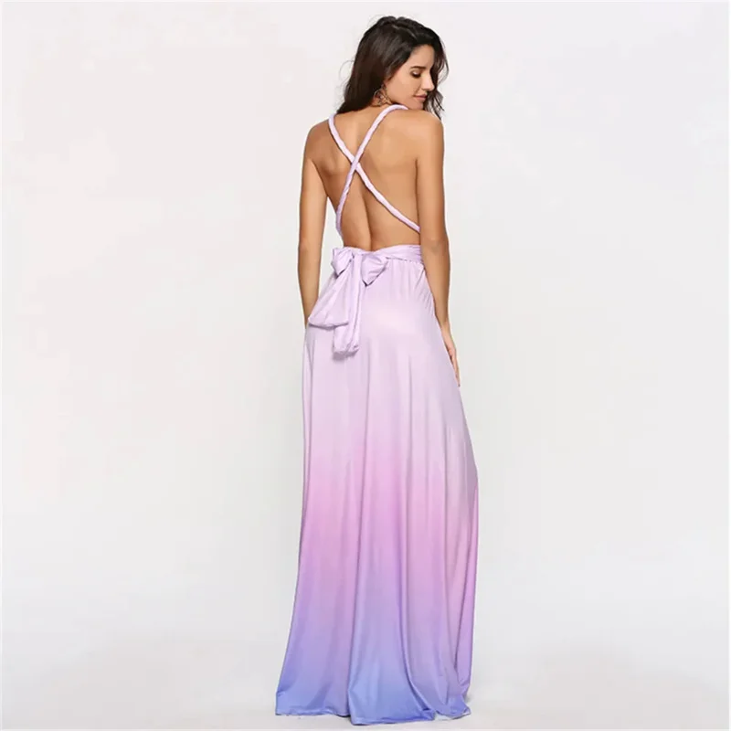 Sexy dress women multi way wrap convertible Cross bandage infinity maxi dress gradient backless party dresses bridesmaid robe