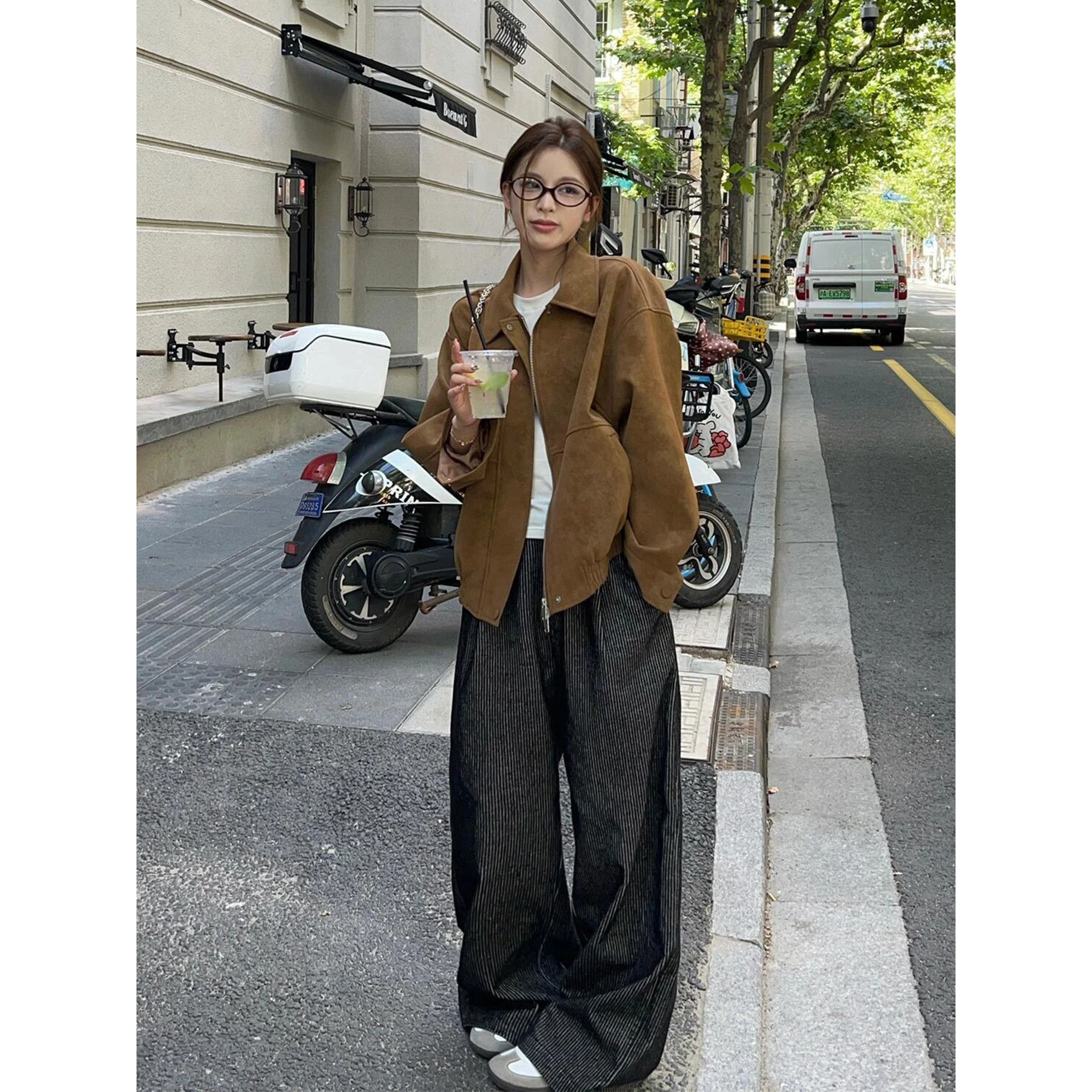Retro Biker Jacket Outerwear Turn-down Collar Loose Casual Top Women's 2026 Autumn New Korean Style Versatile Leather Coat