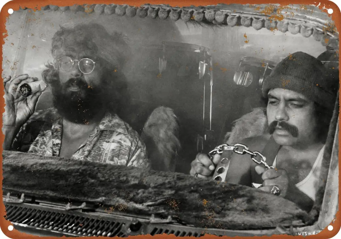 Cheech And Chong Smoking In Van Poster Metal Tin Sign Aluminum Retro Painting Print Poster Wall Decor For Home Coffee Wall Decor