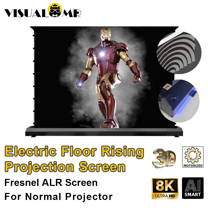 VisualMr Fresenl 5.0 Pro Electric Floor Rising ALR Projection Screen Motorized Tab Tension Roll-up 4/8K HD for Normal Projectors