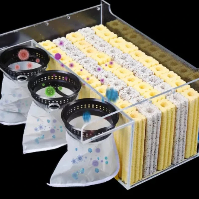 2-Tier Aquarium Filter Box, DIY Water Circulation Filtration System for Fish Tank Pond