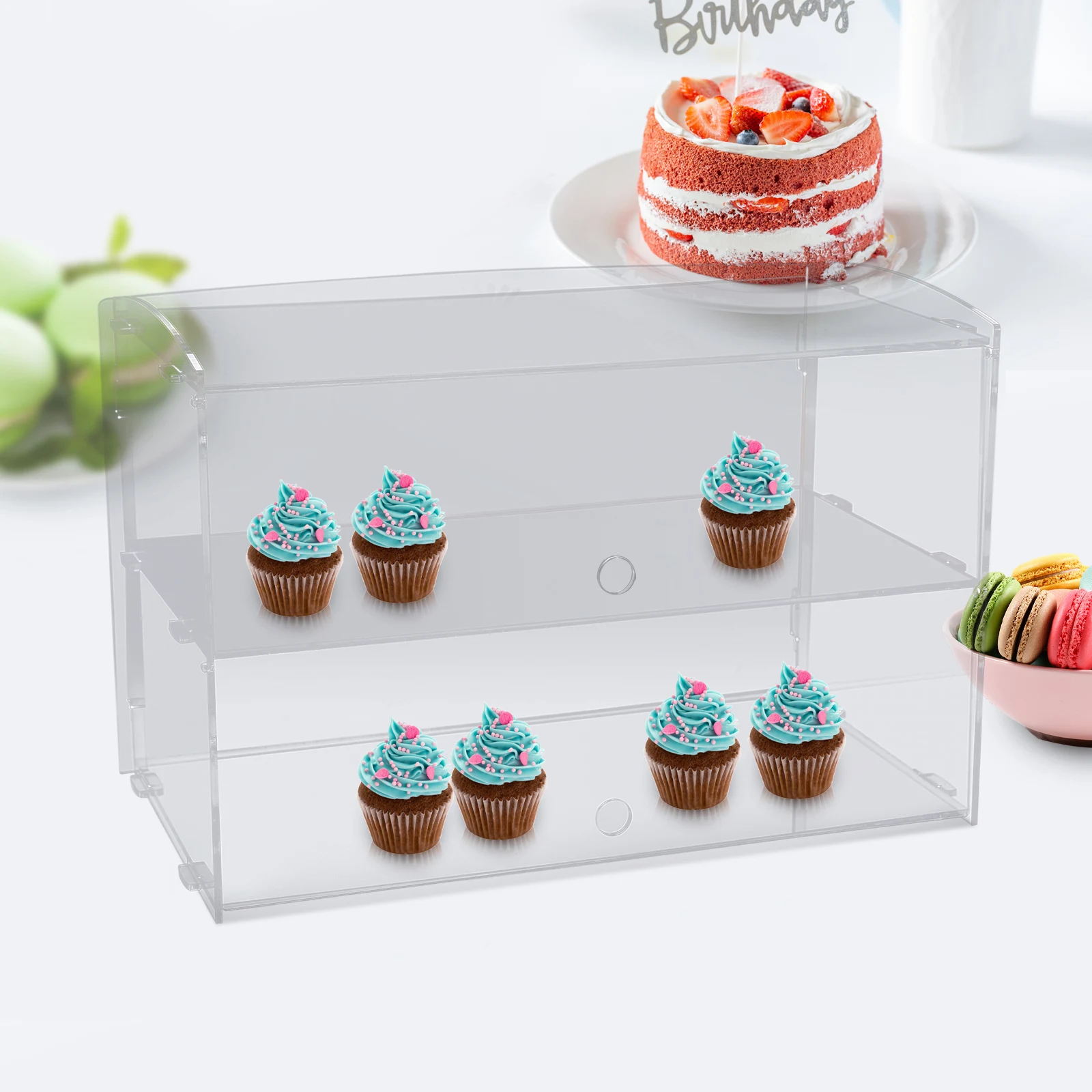 Dust-Proof Acrylic Cake Display Transparent Pastry/Cup Cake/Doughnu 2-Layer Storage Rack Bread Display Holder