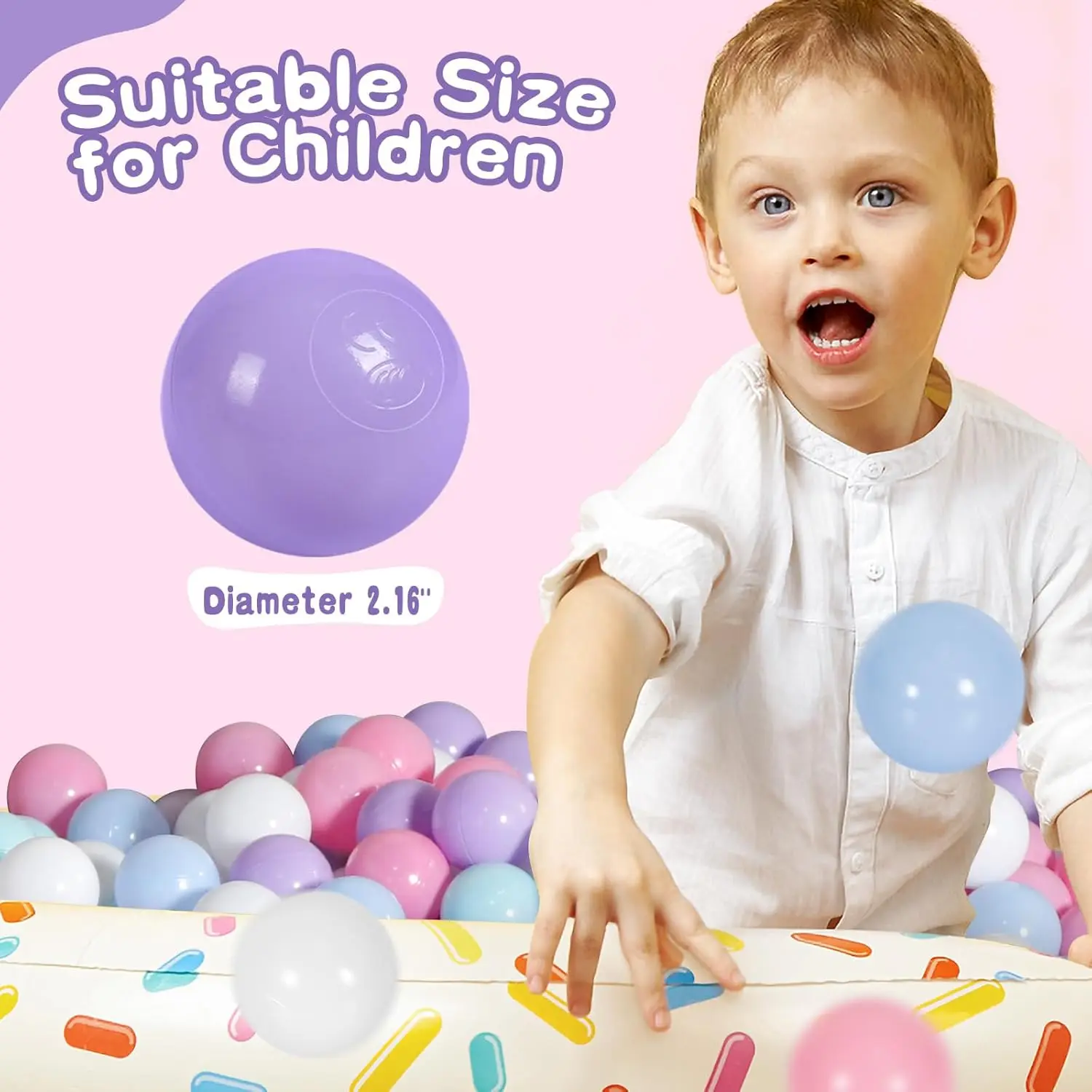 Ball Pit Balls 100 - Macaron Couleurs Boules pour Ball Pit, Play Tent Baby Playhouse Piscine Décoration de fête d'anniversaire (B-Violet, Rose,