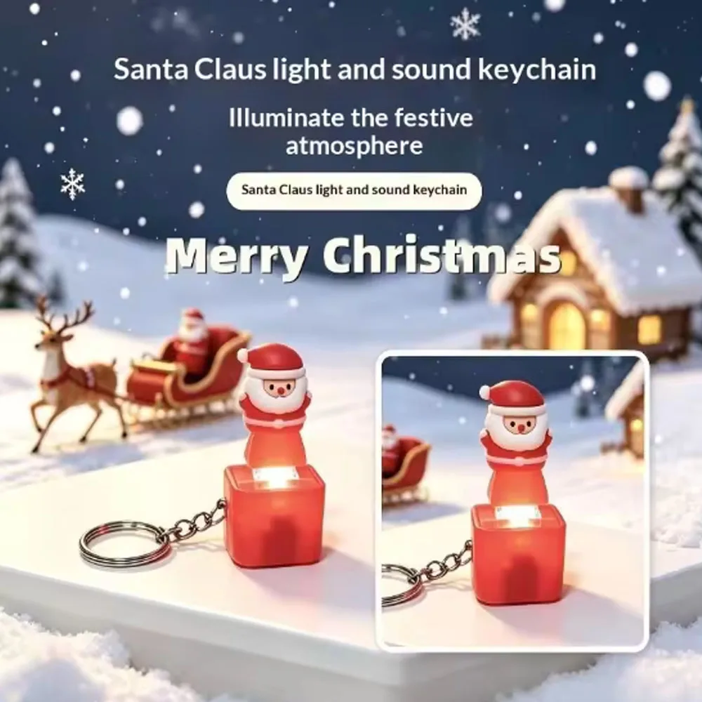 @Halloween Santa Claus Voice Glowing Keychain Stress Relief Soft Keyring Christmas Themed Decor for Car Key Holiday Party Favor