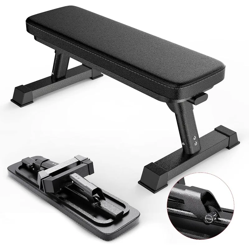 

Gym Quality Foldable Flat Bench for Multi-Purpose Weight Training Ab Exercises - Free PDF Workout Chart Included