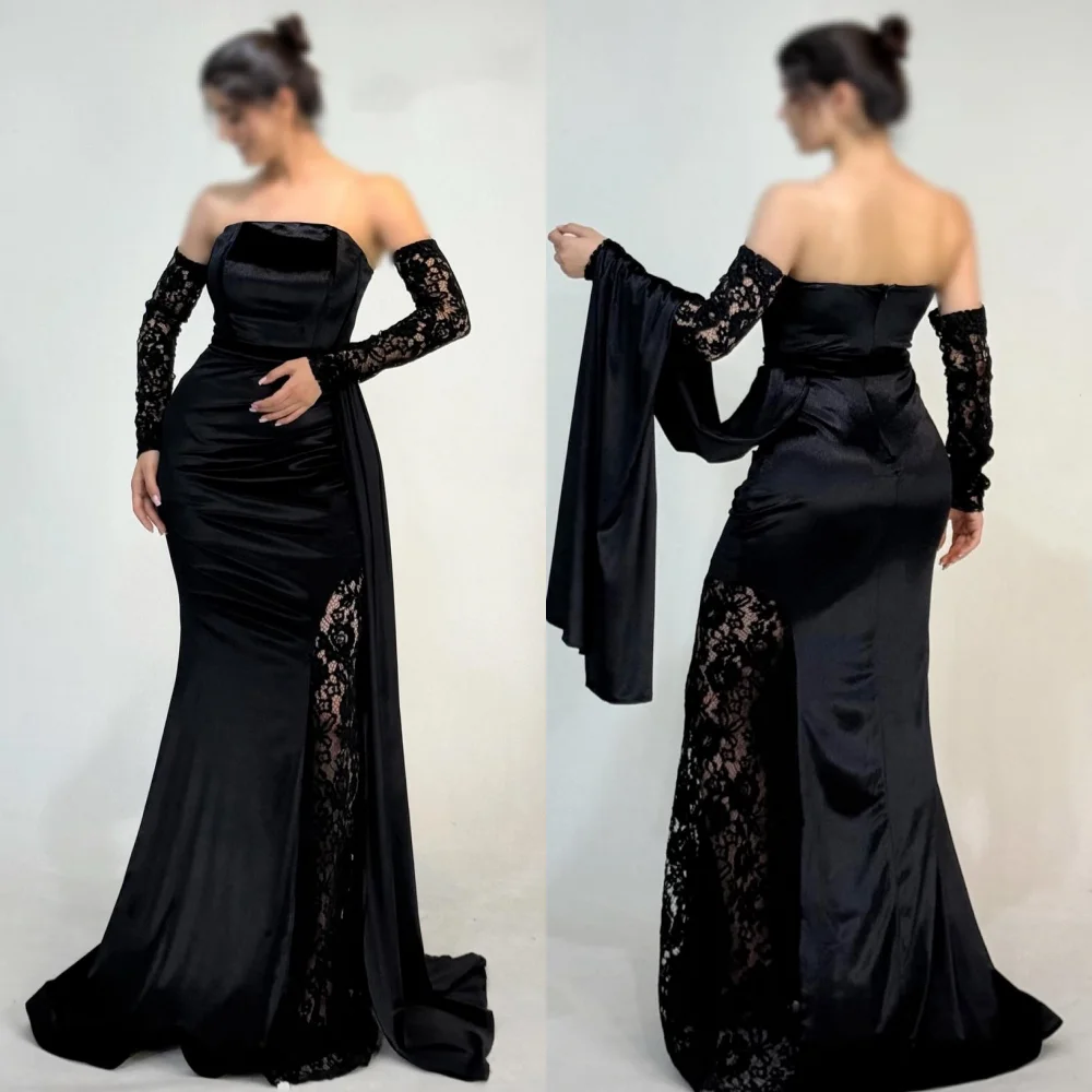

Customized High Quality Classic Lace Pleat Ruched Mermaid Strapless Long Dresses Bespoke Occasion Dresses Modern Style Fashion