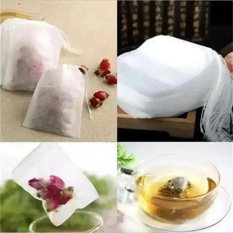 100Pcs Kantong Teh Kosong Kantong Teh Beraroma Kantong Serut Kantong Penyaring Untuk Herbal Rempah Aksesoris Rumah Tangga