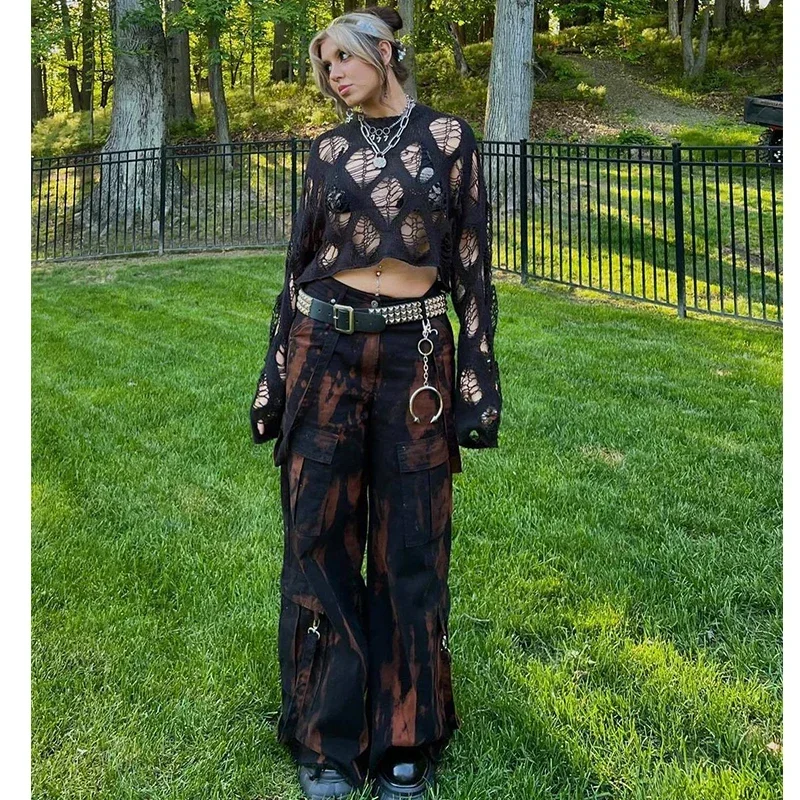 2023 New Knitted Beach Cover Up Women Sexy Top Long Sleeve Loose  Sweater Summer Trend Hollow Out Short Pullover T-shirt