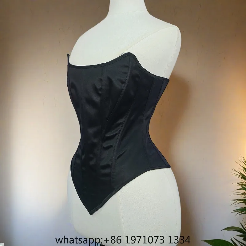 Women Tight Corset Bustier Overbust Strapless Lace Up Steel Boned Shaping Tops Vintage Bodice For Wedding Stage Costume Crop Top