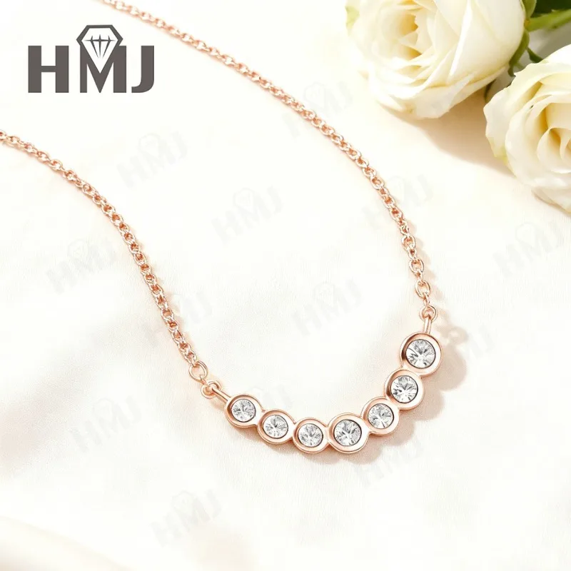 Zeven ronde ketting met ronde rand en D-kleur Ronde Moissanite S925 verguld wit geel rosé gouden ketting Verloving Kerstmis Dagelijks