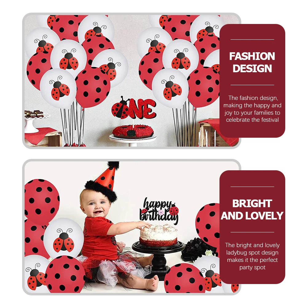 

48pcs Ladybug Balloon Set 12 Inch Bright Colors Birthday Party Decorations Jungle Theme Supplies Latex Balloons Kids