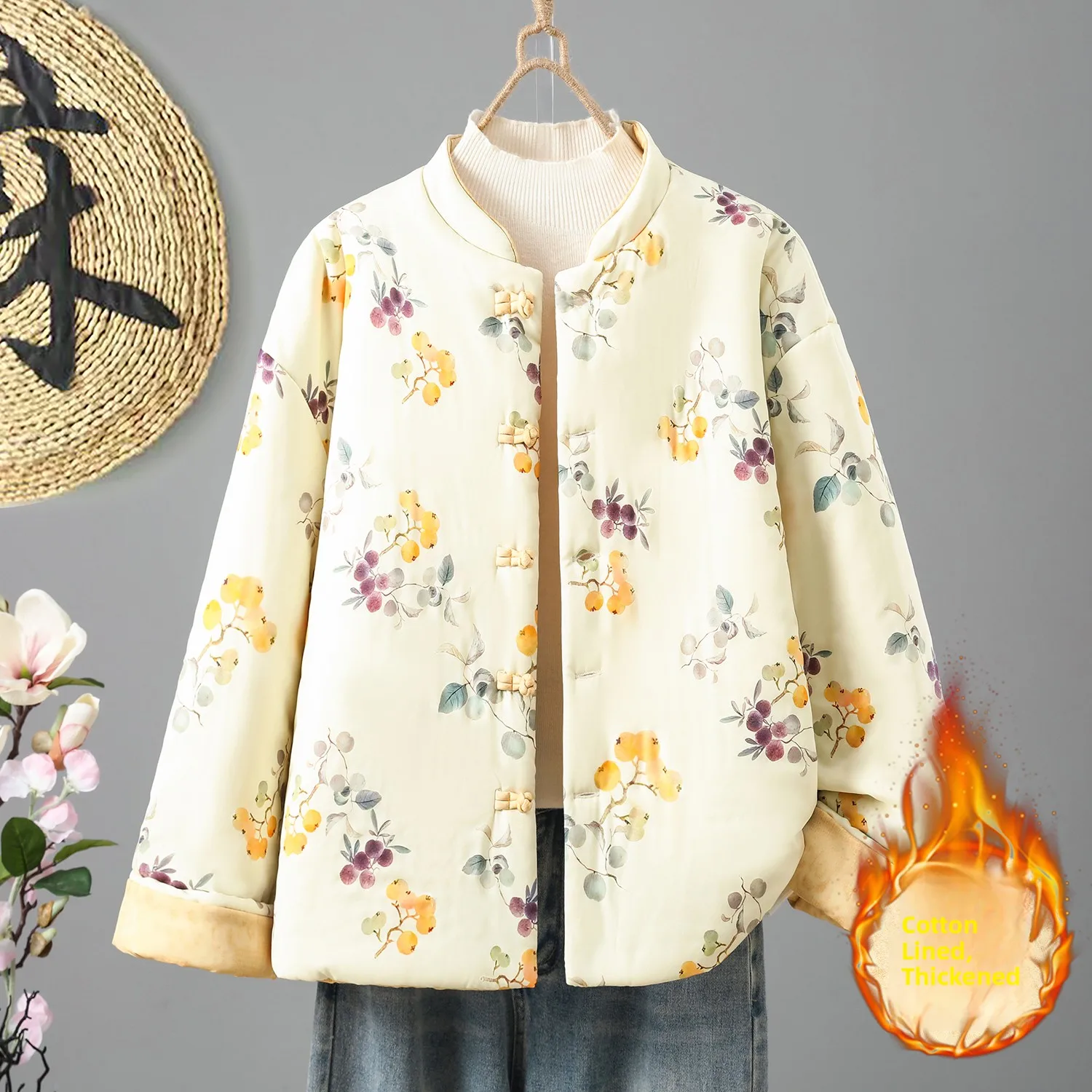 

Двусторонняя одежда, хлопковое тюлевое женское зимнее винтажное художественное теплое хлопковое пальто с принтом, маленькое хлопковое пальто в китайском стиле